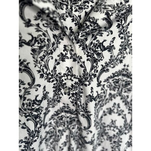 Talbots Top Blouse Women Plus Petite 22WP Button Up White Black Floral Non Iron - Picture 4 of 9